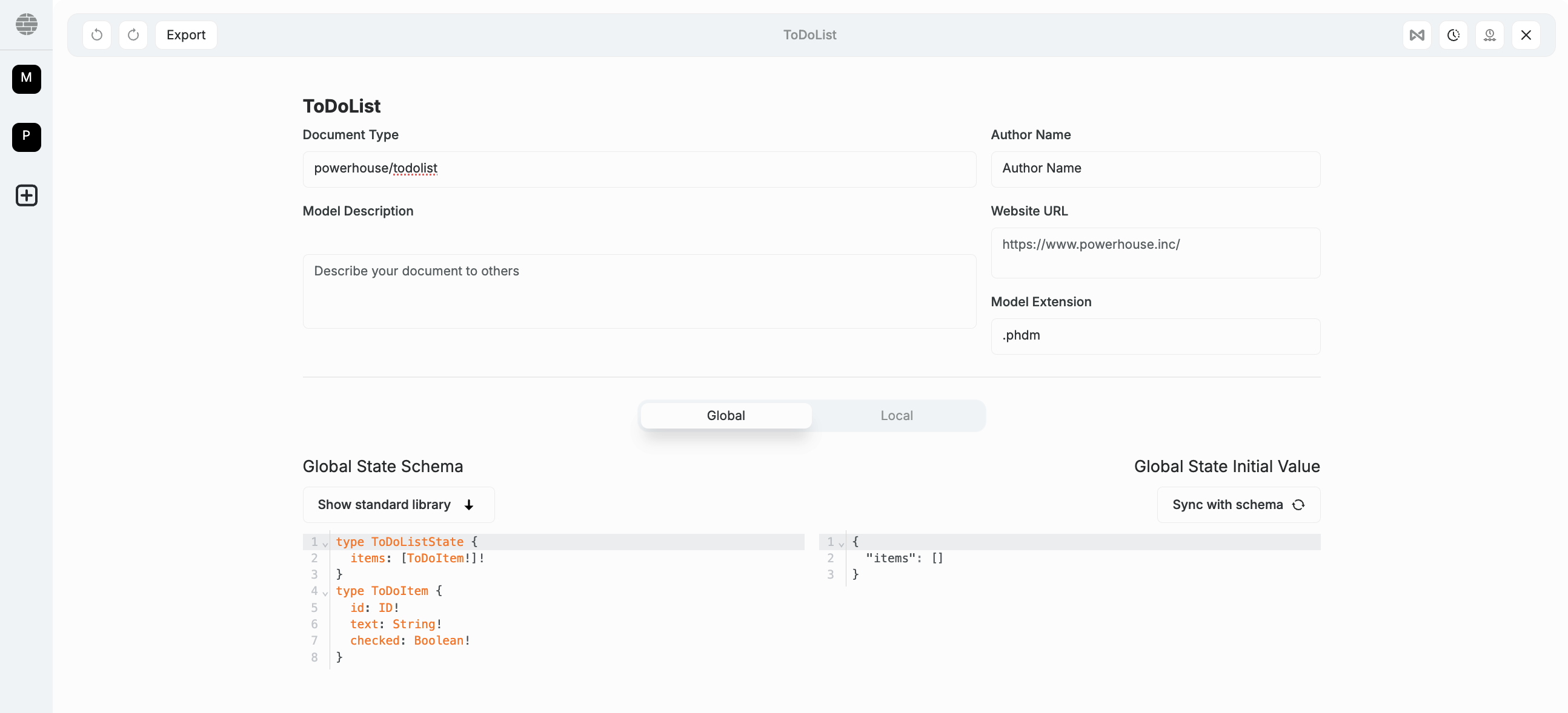 TodoList Document Model Form Metadata