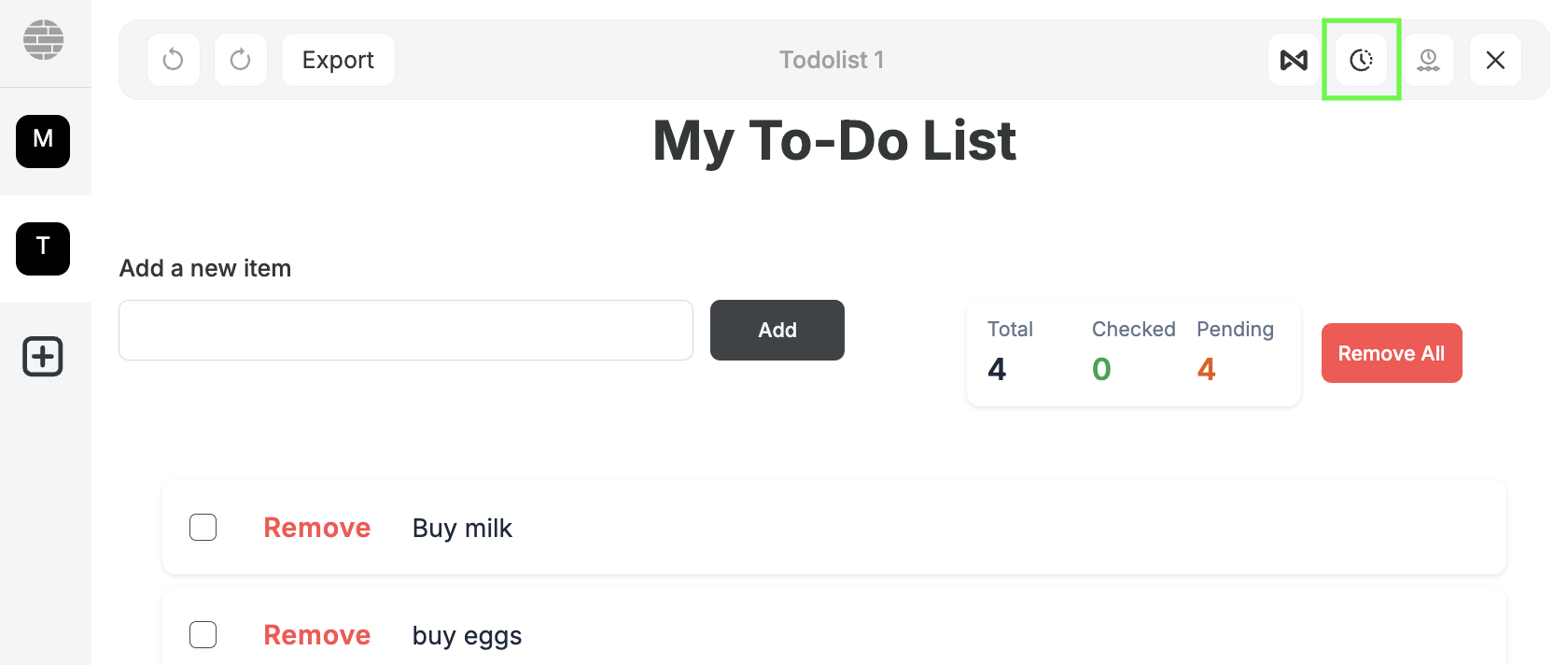 Operations History Button