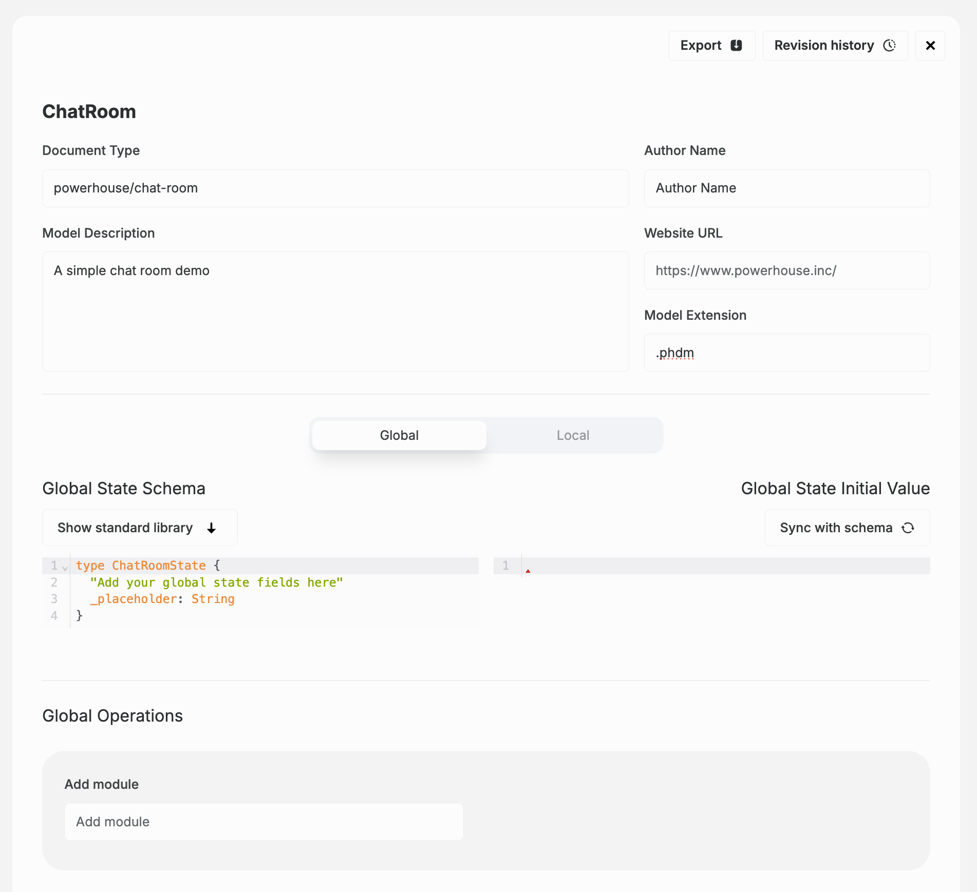 Chatroom Document Model Form Metadata
