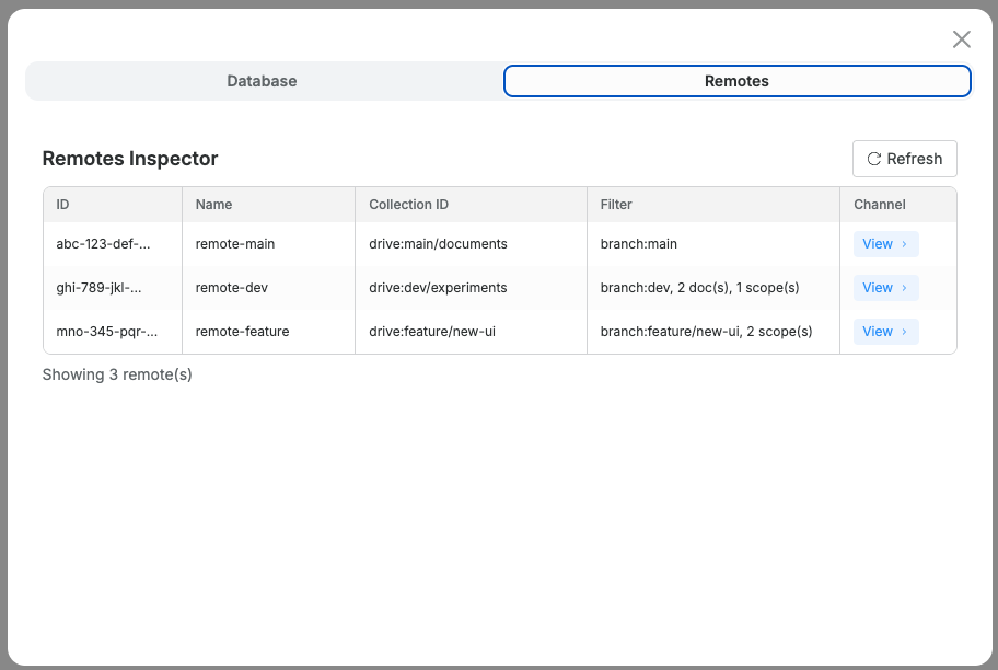 Remotes Explorer interface