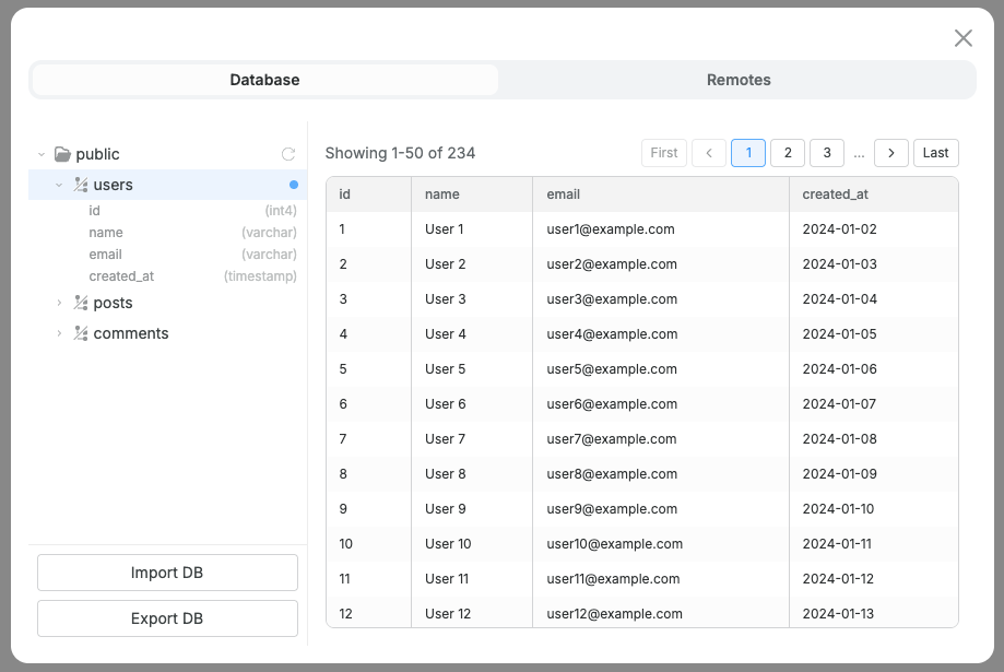 Table view with pagination